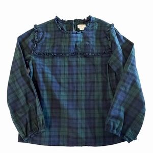 J Crew Crewcuts Black Watch Plaid Ruffled Top Girls 10 Preppy Academia Heritage